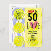 テニス 50歳の誕生日  プレーヤーのための日程を保存 ポストカード (正面/裏面)