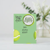 テニス 50歳誕生日記念日 Save the Date ポストカード (スタンド正面)