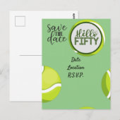 テニス 50歳誕生日記念日 Save the Date ポストカード (正面/裏面)