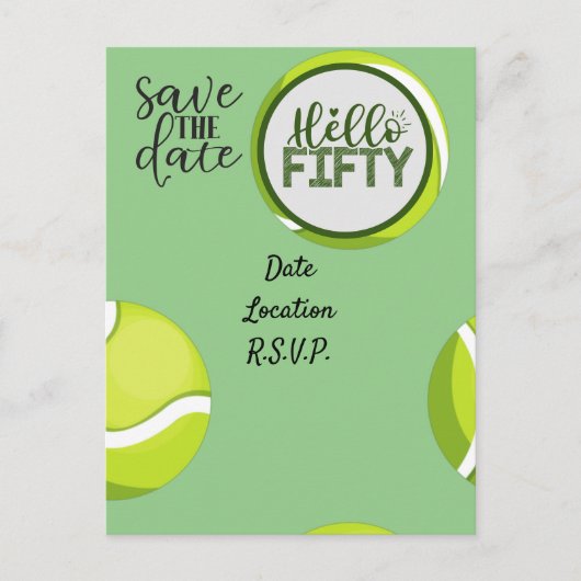 テニス 50歳誕生日記念日 Save the Date ポストカード (正面)