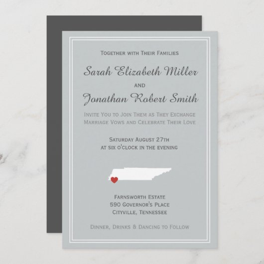 テネシーの愛 – カスタマイズ可能な結婚式招待状 招待状 (正面/裏面)