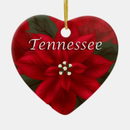テネシーレッドポインセチアハートオーナメント セラミックオーナメント (正面)