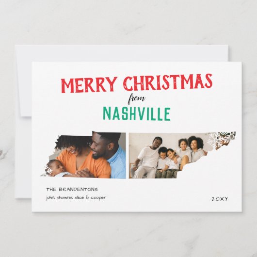 テネシー州からのメリークリスマス 二枚の写真入りカード シーズンカード (正面)