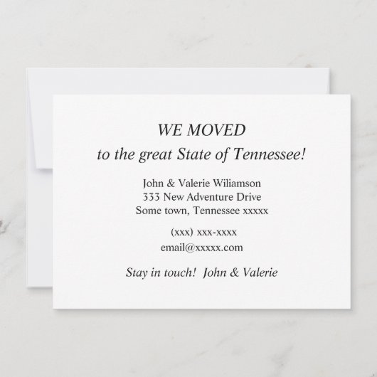 テネシー州のポストカードお引越しのお知らせ (裏面)