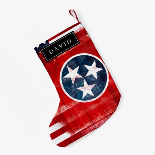 テネシー州の名前の動揺してな米国旗及び旗 スモールクリスマスストッキング (裏面 (吊り時))