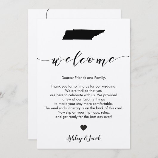 テネシー州の結婚式の歓迎の手紙及び旅程カード プログラム (正面/裏面)