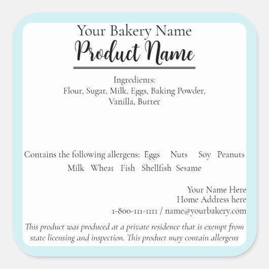 テネシー州コテージ食品事業ベーキングラベル スクエアシール (正面)