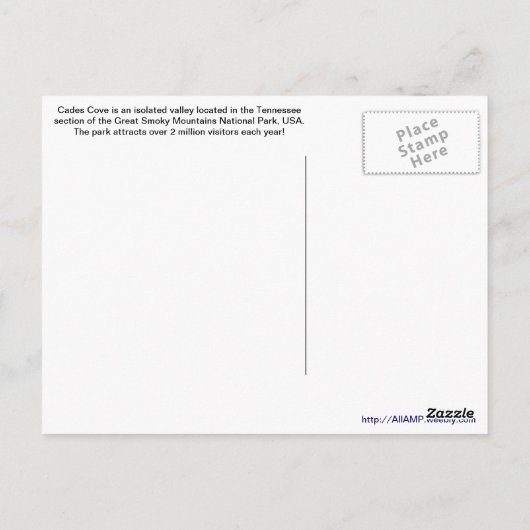 テネシー州スモーク山脈のキャビン ポストカード (裏面)
