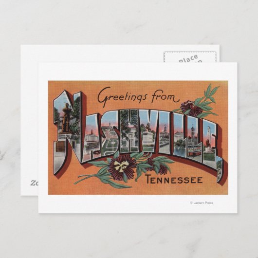 テネシー州ナッシュビル – 大きな文字のシーン ポストカード (正面/裏面)