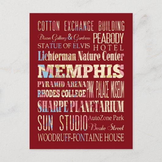 テネシー州メンフィスの観光スポットと有名な場所。 ポストカード (正面)