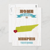テネシー州メンフィス地図 - 心がある場所がホーム ポストカード (正面/裏面)