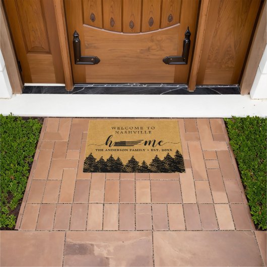 テネシー州内地図USA国旗のミニマリスト歓迎 ドアマット (室外)