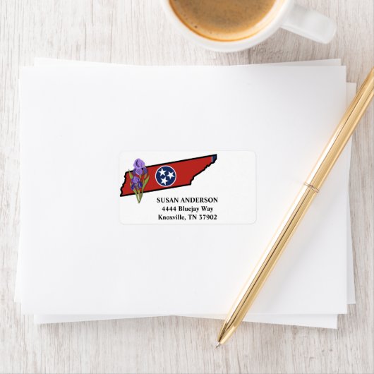 テネシー州旗と花紫アイリス ラベル (インサイチュ)