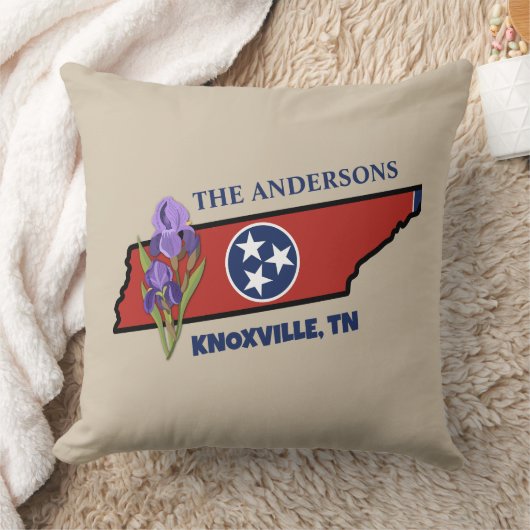 テネシー州旗&フラワーパープルアイリスカスタム文字 クッション (ブランケット)