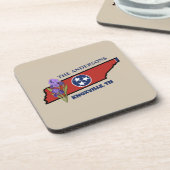 テネシー州旗&フラワーパープルアイリスカスタム文字 コースター (左側)