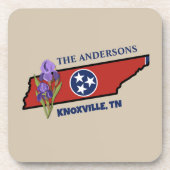 テネシー州旗&フラワーパープルアイリスカスタム文字 コースター (正面)