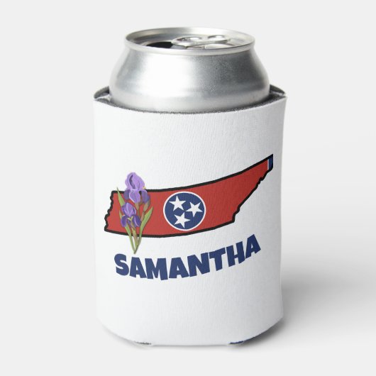 テネシー州旗&フラワーパープルアイリスカスタム文字 缶クーラー (缶正面)