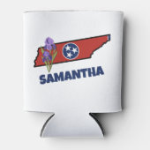 テネシー州旗&フラワーパープルアイリスカスタム文字 缶クーラー (正面)