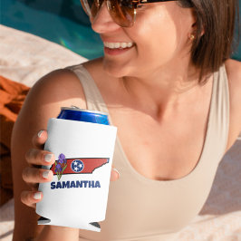 テネシー州旗&フラワーパープルアイリスカスタム文字 缶クーラー