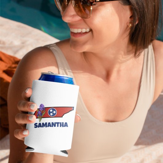 テネシー州旗&フラワーパープルアイリスカスタム文字 缶クーラー