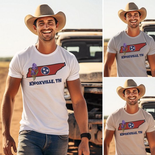 テネシー州旗&フラワーパープルアイリスカスタム文字 Tシャツ