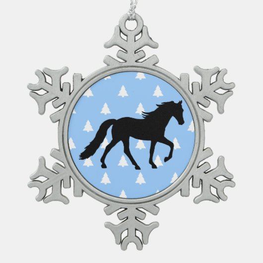 テネシー歩く馬ホワイトクリスマスツリー スノーフレークピューターオーナメント (正面)
