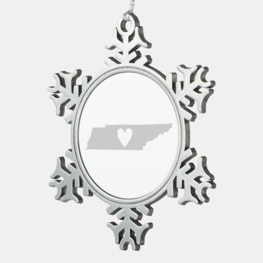 テネシー灰色シルエットマップシェイプハート切り出し スノーフレークピューターオーナメント (右)