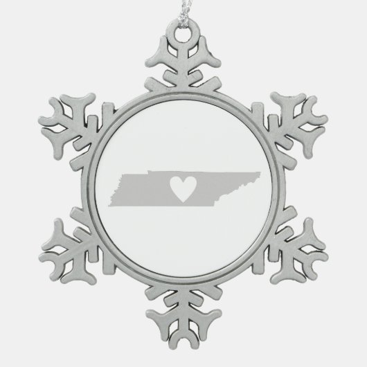 テネシー灰色シルエットマップシェイプハート切り出し スノーフレークピューターオーナメント (正面)