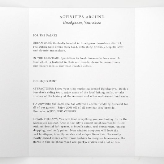 テネシー結婚のウェルカムレターと旅程 三つ折りプログラム (内部中)