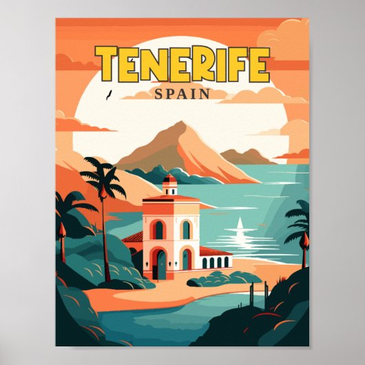 テネリフェスペインヴィンテージ旅行イラストレーション ポスター (正面)