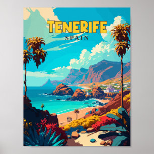 テネリフェスペインヴィンテージ旅行イラストレーション ポスター