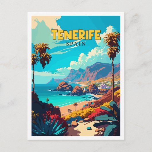 テネリフェスペインヴィンテージ旅行イラストレーション ポストカード (正面)