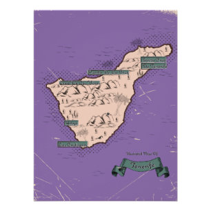 テネリフェ島のイラスト旅行地図 ポスター