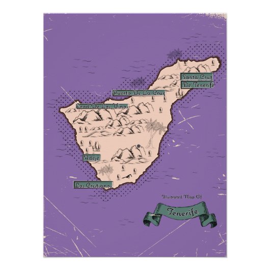 テネリフェ島のイラスト旅行地図 ポスター (正面)