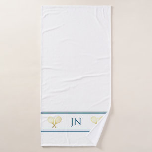 テパーソナライズされたニス選手にネービー&ホワイト  バスタオル