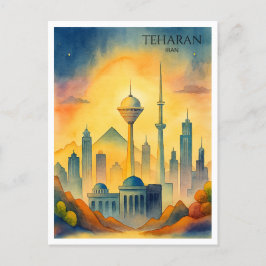 テヘランのイランのスカイラインの水の色の街並み シーズンポストカード