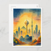 テヘランのイランのスカイラインの水の色の街並み シーズンポストカード (正面/裏面)