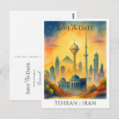 テヘラン イラン カスタマイズ ウォーターカラー セーブ・ザ・デート ポストカード (正面/裏面)