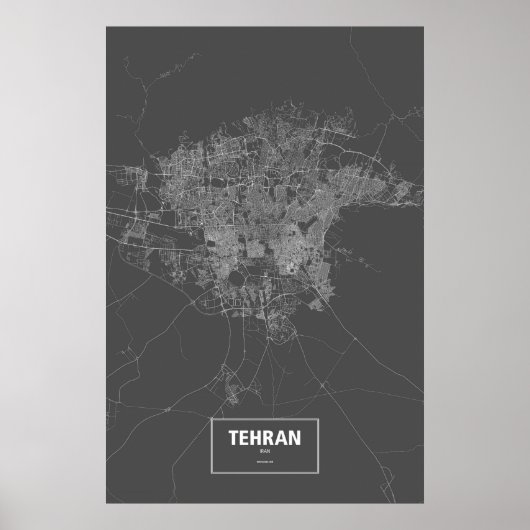 テヘラン、イラン (黒地に白) ポスター (正面)