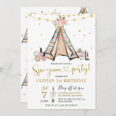 テペピンクフローラガールスパジャマパーティの招待状 招待状 (正面/裏面)