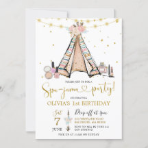 テペピンクフローラガールスパジャマパーティの招待状