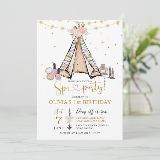 テペピンクフローラガールスパパーティの招待状 招待状 (スタンド正面)