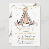 テペピンクフローラガールスパパーティの招待状 招待状 (正面/裏面)