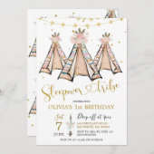 テペピンクフローラガールスリープバーパーティの招待状 招待状 (正面/裏面)