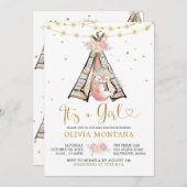 テペピンクフローラキツネベビーシャワー招待状 招待状 (正面/裏面)