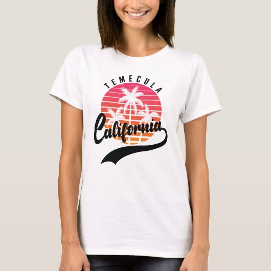 テメキュラ，カリフォルニアレトロサンセットウィメンズTシャツ Tシャツ (正面)