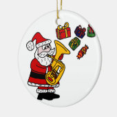 テューバのクリスマスの芸術を遊んでいるおもしろいなサンタクロース セラミックオーナメント (左)