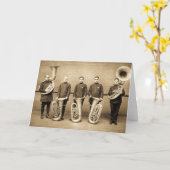 テューバは捕えますヴィンテージの警察のブラスバンド(セピア色)を カード (黄色い花)