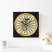 テューバは楽譜の~Blackか色Back~を~Rolled スクエア壁時計 (ホーム)