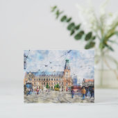 テューリンゲン州エアフルトの都市景観。水彩画。 ポストカード (スタンド正面)